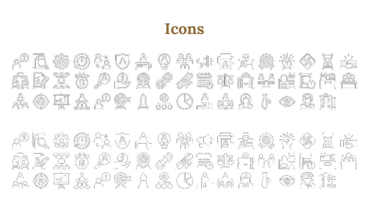 Organized icon layout with top section in outline style and bottom in solid fill, all in black, on white background.
