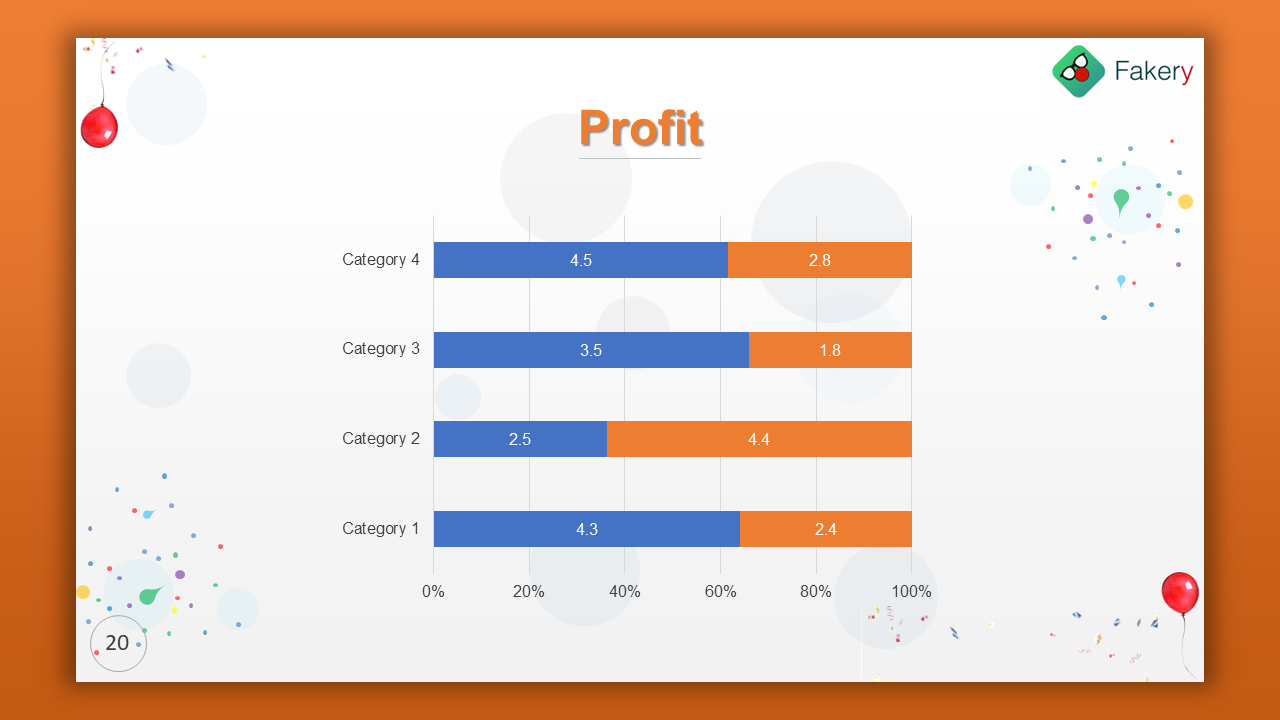 Centered horizontal bar chart with blue and orange bars on a white background, framed by round balloon graphics.