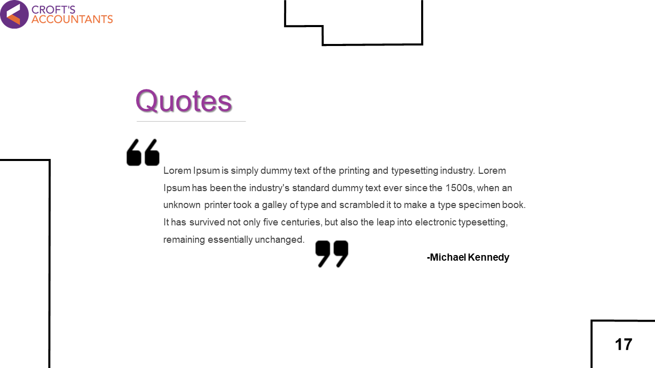 White slide with purple heading, and large black quotation marks framing text, in a clean layout for the quote.