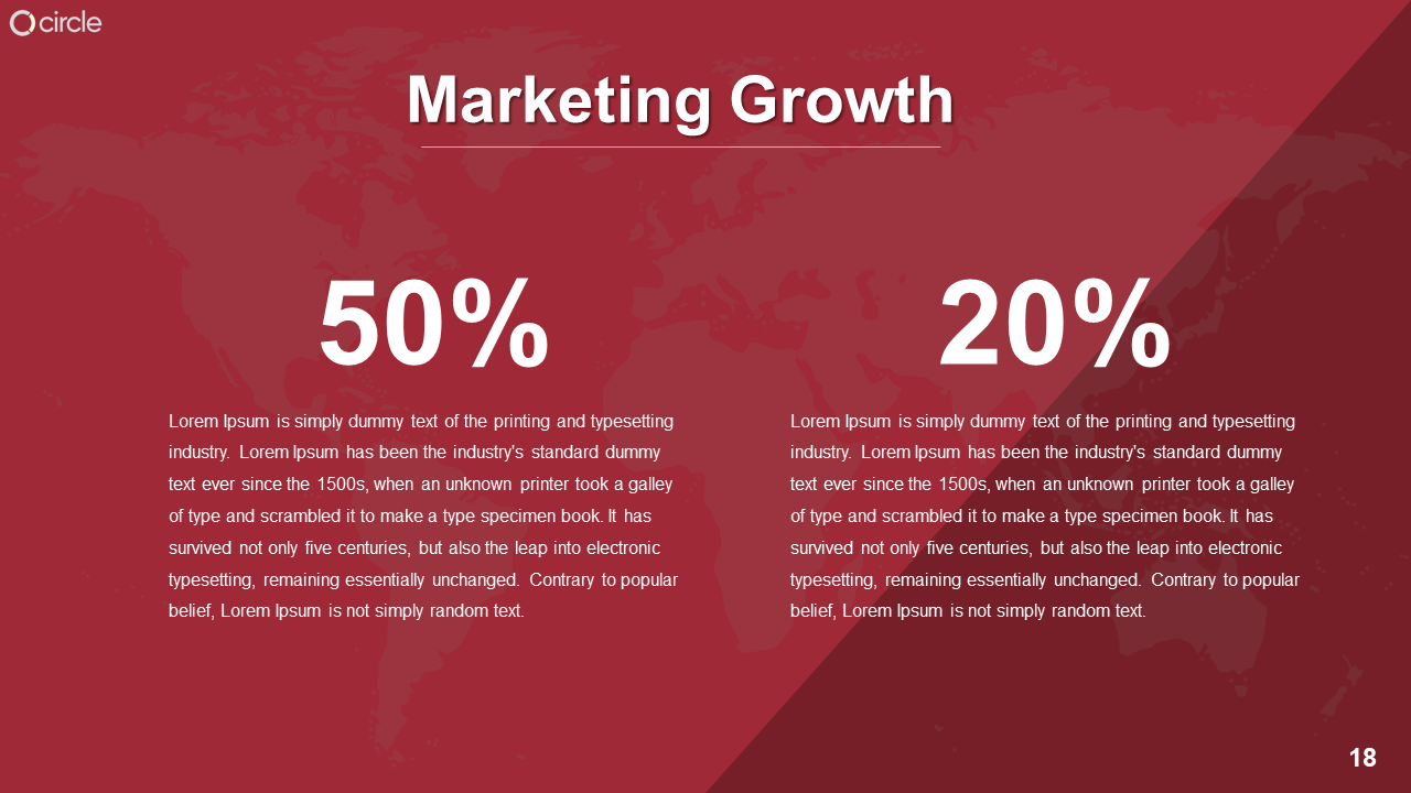 Two white percentage values, on a red background with detailed text in between describing the marketing growth.