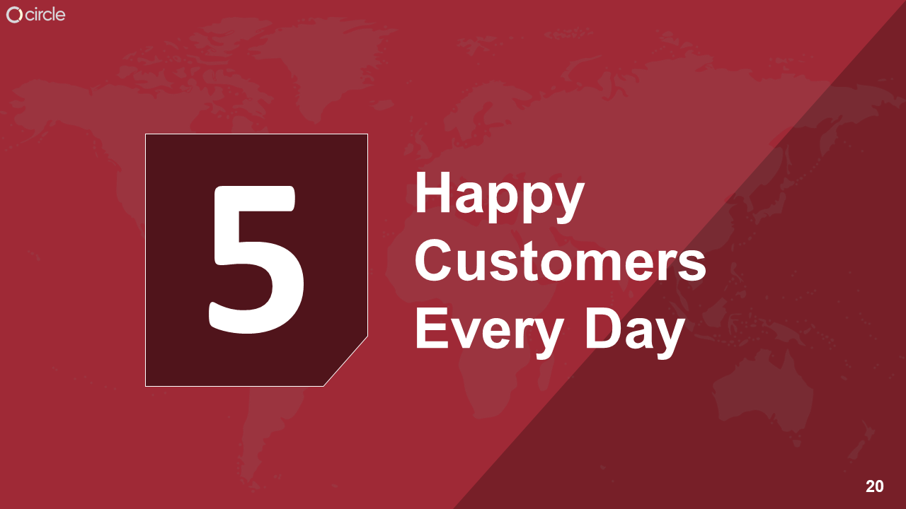 Red background with a large 5 in a dark square box on the left and white text on the right, with world map backdrop.