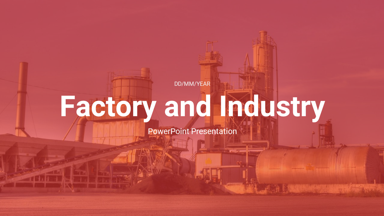 Bold white title on a red tinted industrial factory background with a date placeholder above.