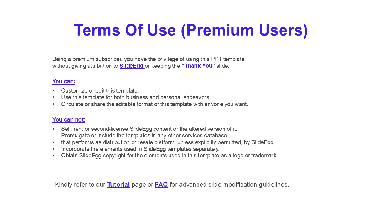 Terms of use slide with vibrant purple heading, black subtext, and underlined hyperlinks, on a white background.