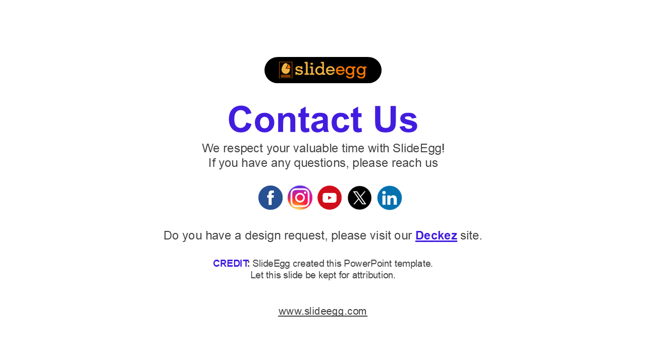Center aligned contact us layout with bold purple title, black icons in colored circles, and underlined link.