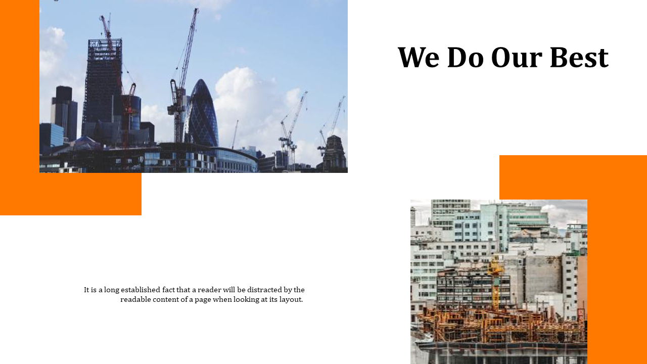 Two construction images with orange rectangular sections on the left and right, creating a framed effect.