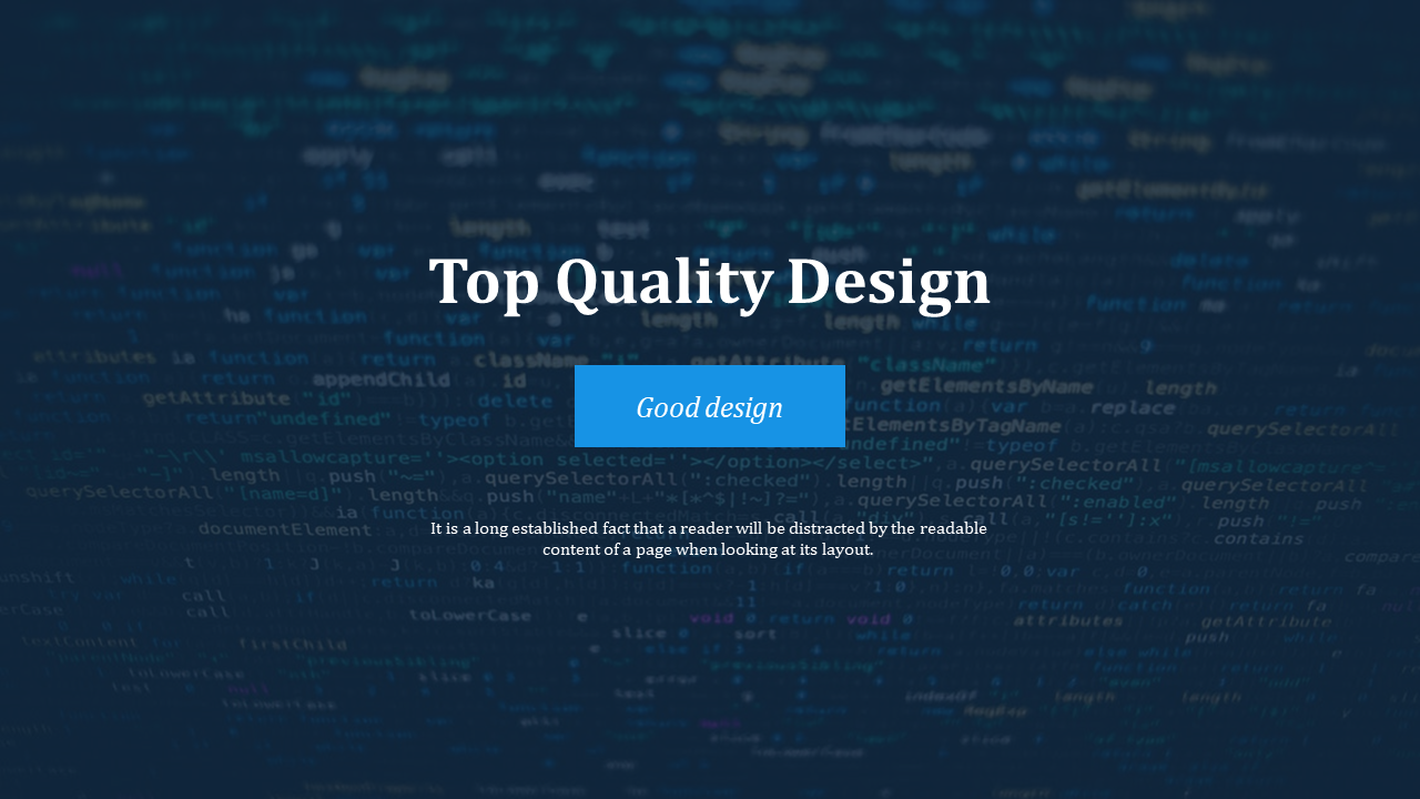 Dark mode design with programming code in the background, overlaid by a bold heading and a blue callout button.