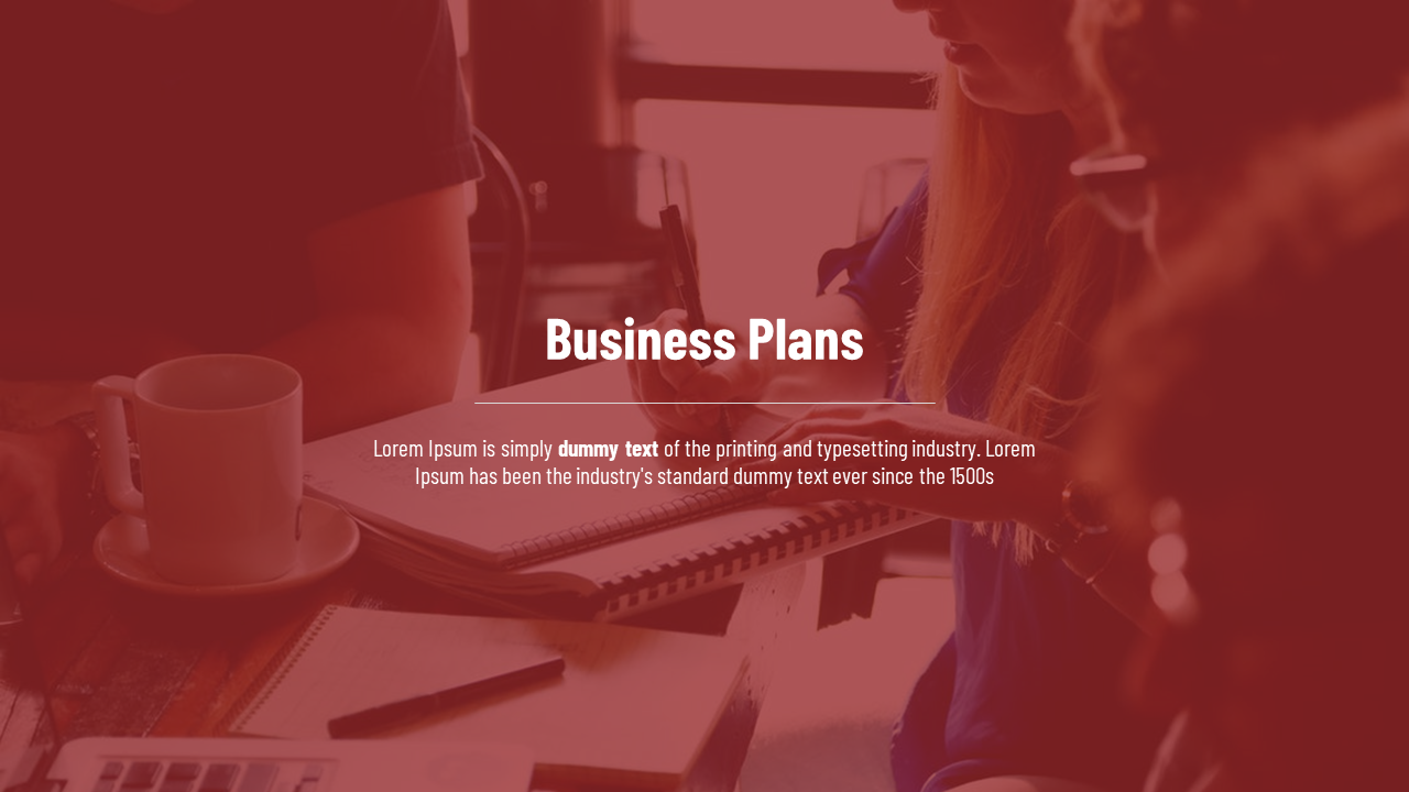 Red tinted slide with centered white text on a blurred background showing hands writing in spiral notebooks and a coffee mug.