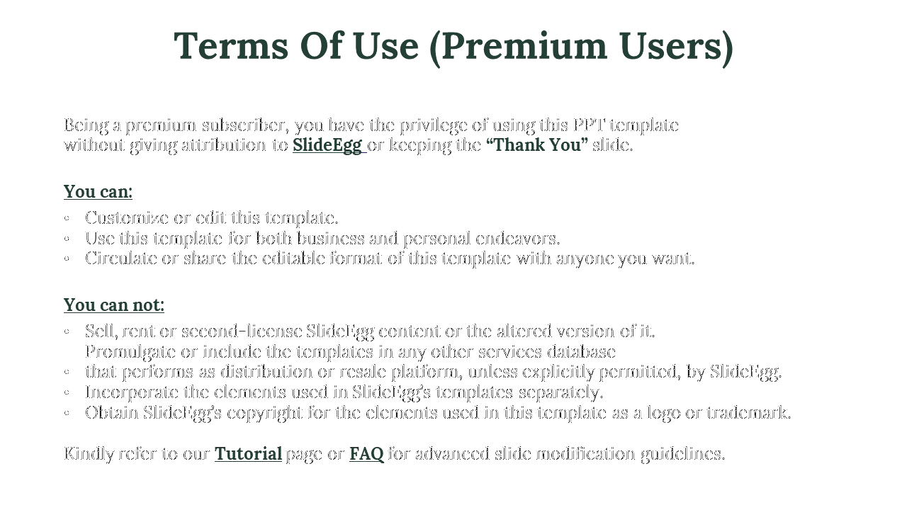 White slide featuring dark green heading and underlined section titles, organized bullet points outlining usage rules.