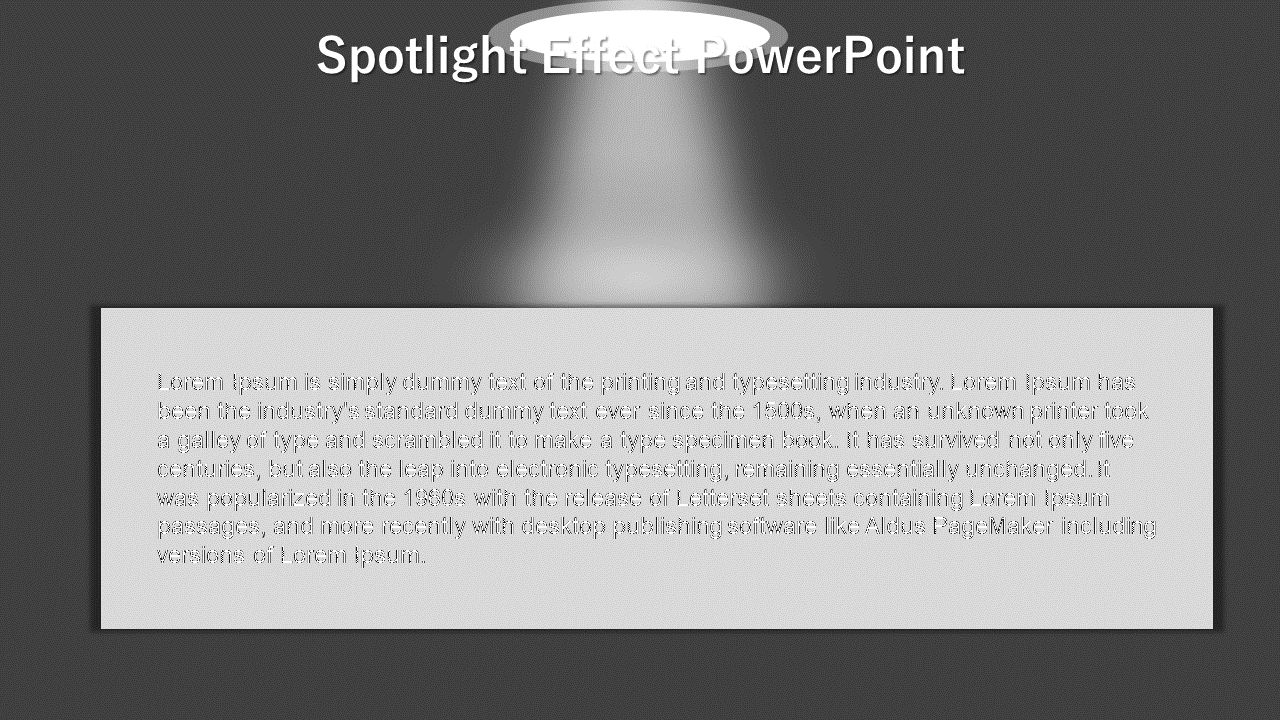 Circular spotlight glows above a gray rectangular box with black text, positioned in the lower center of the slide.