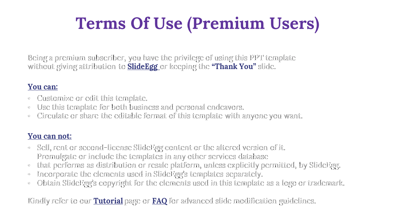 Clean slide with large purple title, gray text body, and bold bullet section headers separating permissions and restrictions.