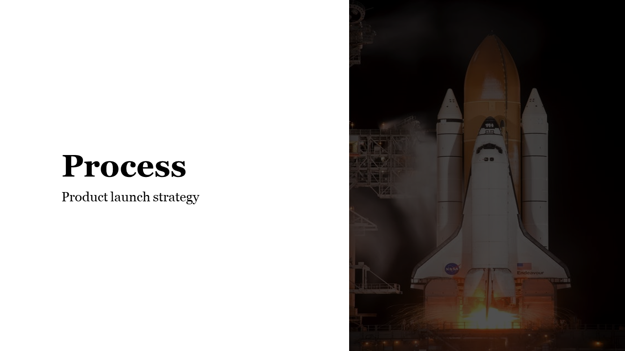 Slide with a rocket launch against a dark sky with flames and smoke, paired with the text in bold font.