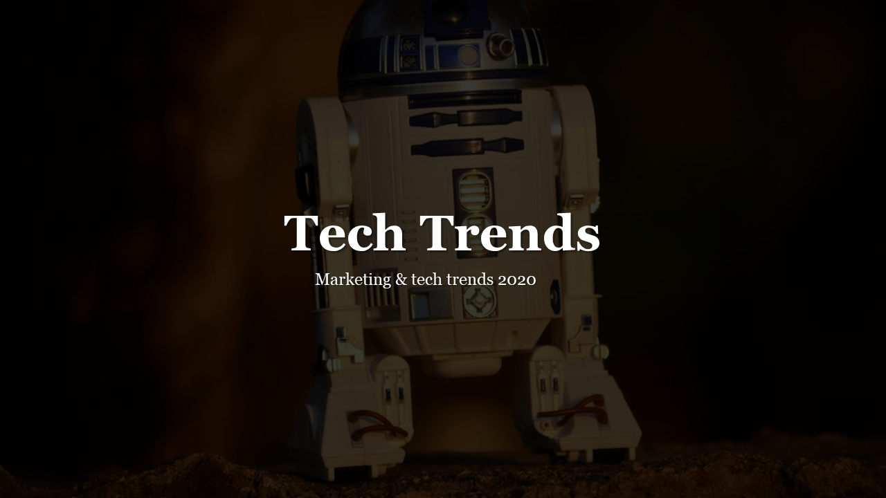 Slide featuring a toy robot against a blurred background, with bold white text overlaying in a centered layout.