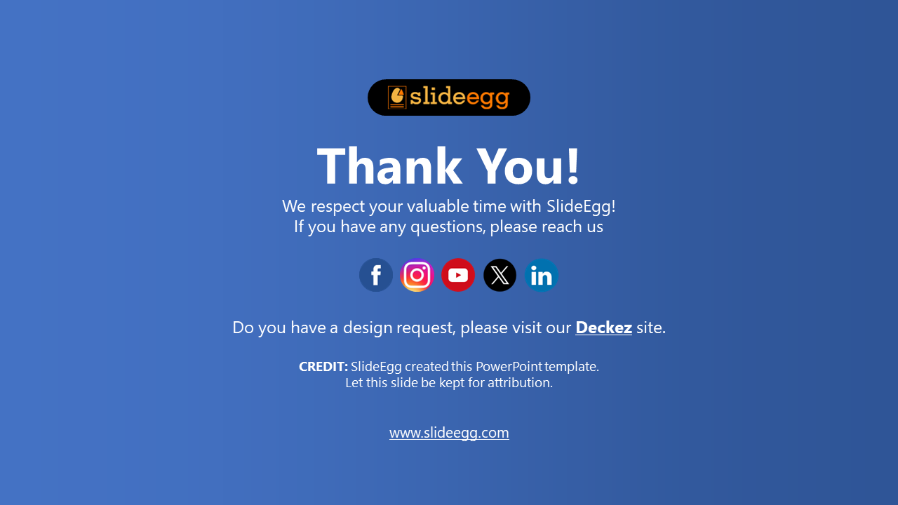 Blue background with a thank you message, social media icons, and a website link, with attribution below.