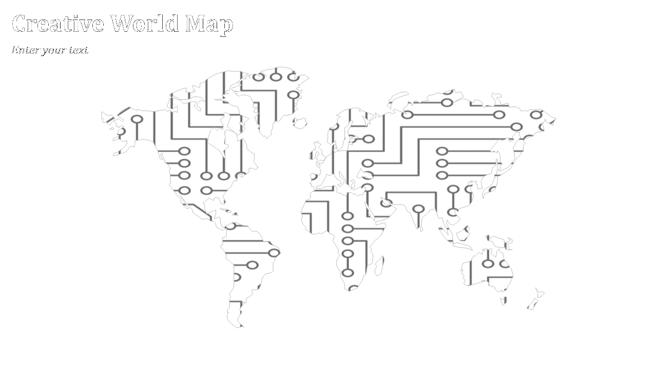 World map silhouette filled with black circuit board lines and dots, forming a tech inspired global layout.
