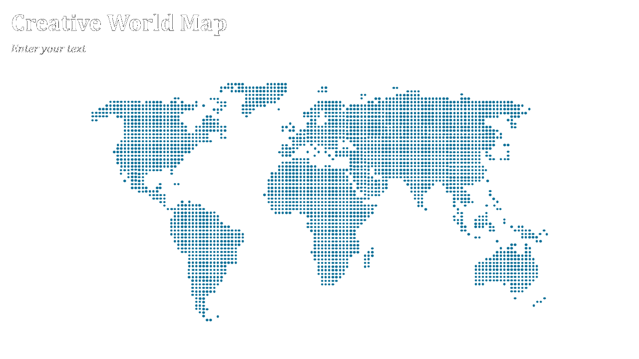 World map made of evenly spaced blue dots on a white background with title and text space on the top left.