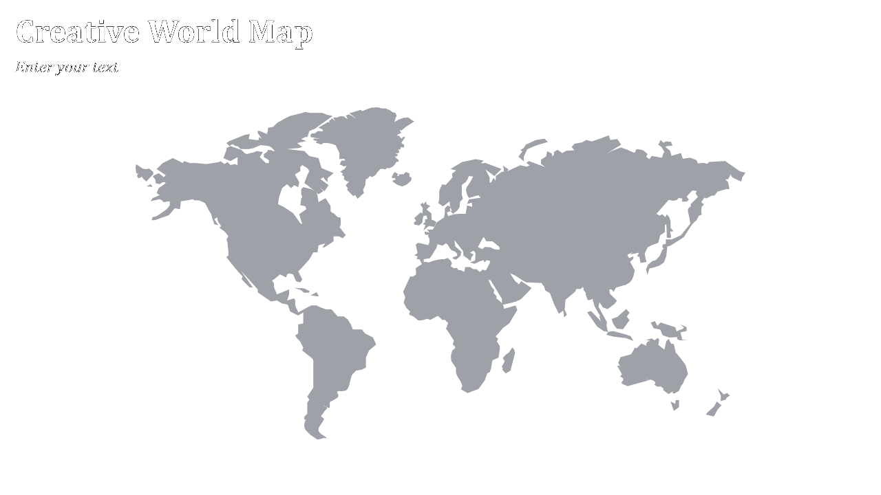 Slide featuring a solid gray world map on a white background with title and text space in the corner.