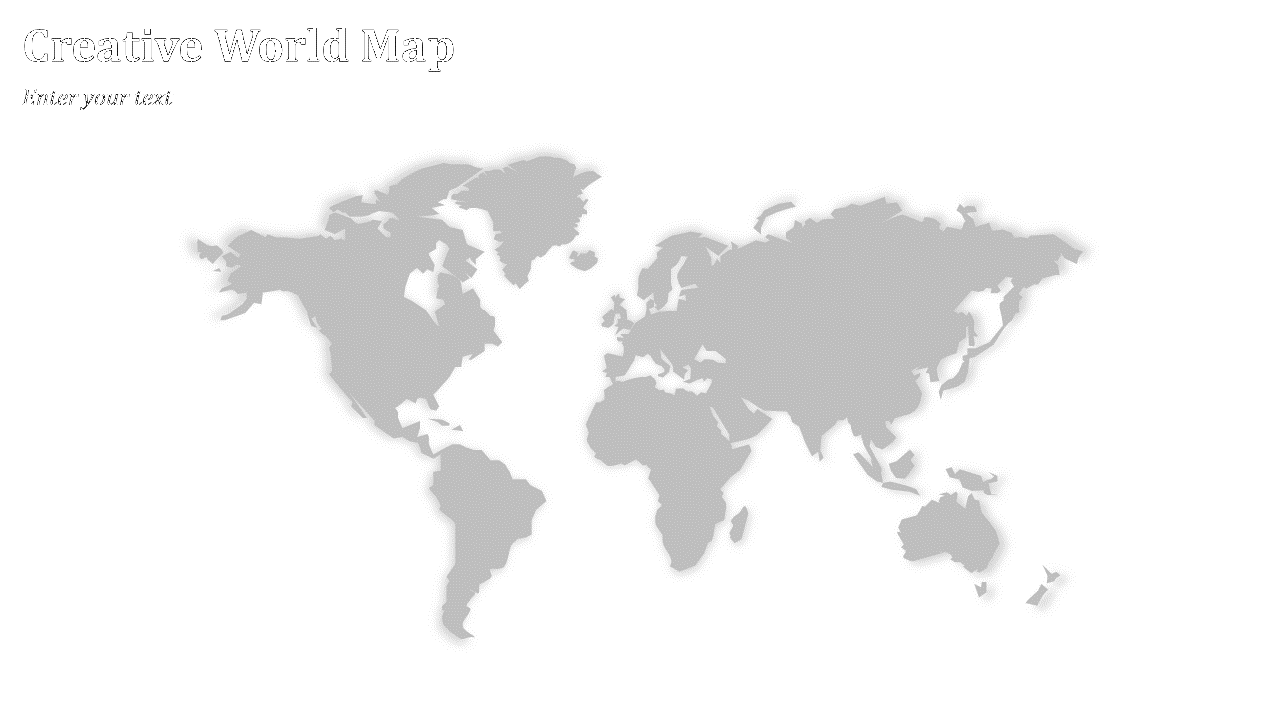 Soft gray world map with drop shadow effect on a white background and title in the top left corner.