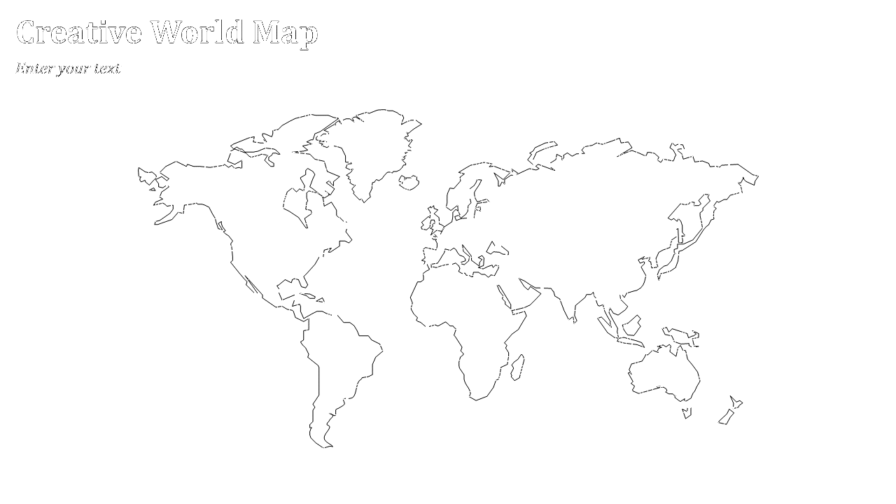 Simple hand drawn style world map in black outline on white background, with a header at the top.