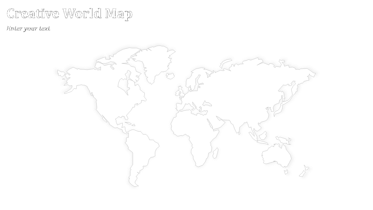 Outline style world map with subtle borders and shadows on white background and at the top left.