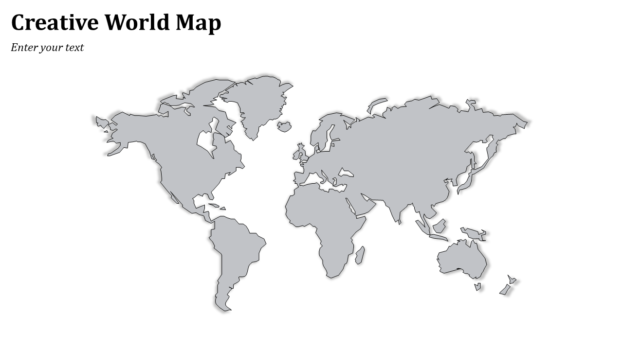 Gray outlined world map with 3D effect on a white background and the title in the top left corner.