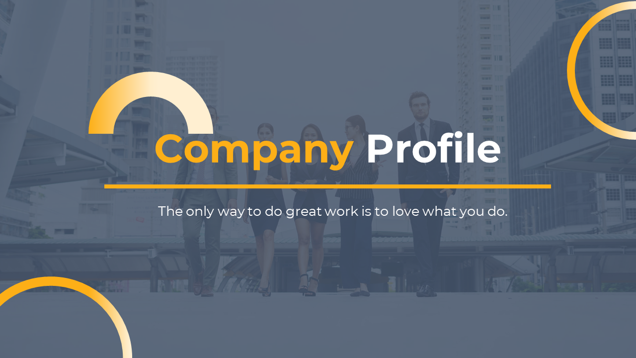 Professional company profile PPT slides featuring sections on team, process, plan, and mission with a modern design.
