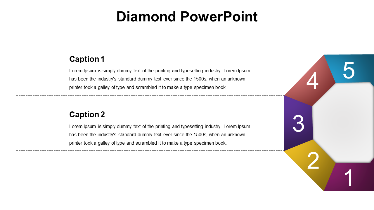 Diamond slide with a side octagonal shape featuring five colorful numbered sections in pink, yellow, purple, brown, and blue.