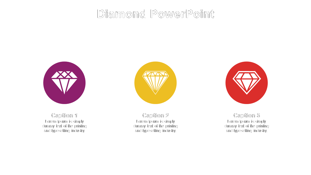 Slide with three circular icons in purple, yellow, and red, featuring diamond shapes in the center and captions below.