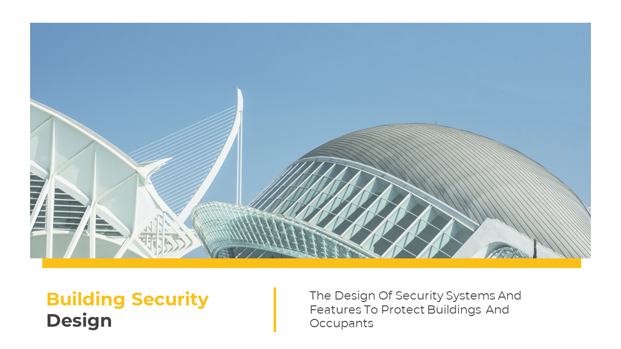 Futuristic building designs symbolize architectural security and protective infrastructure on a white backdrop.