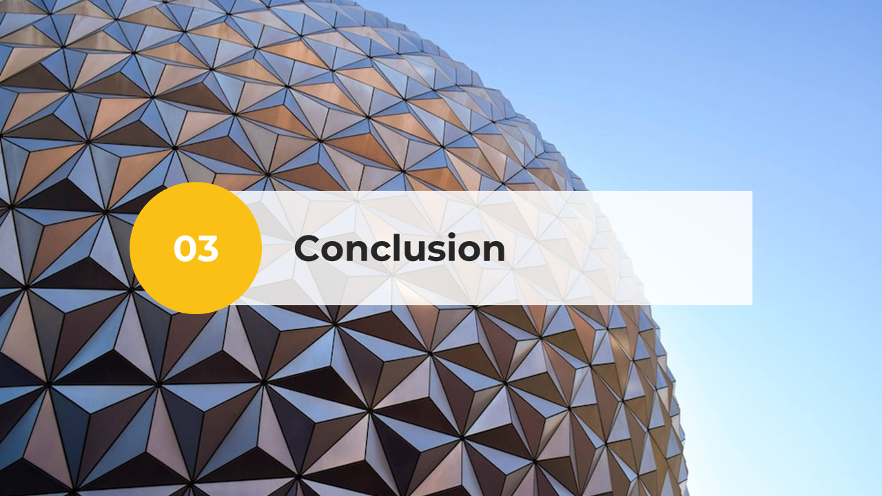 Geodesic dome with triangular panels under a clear blue sky, symbolizing architectural innovation and conclusion.