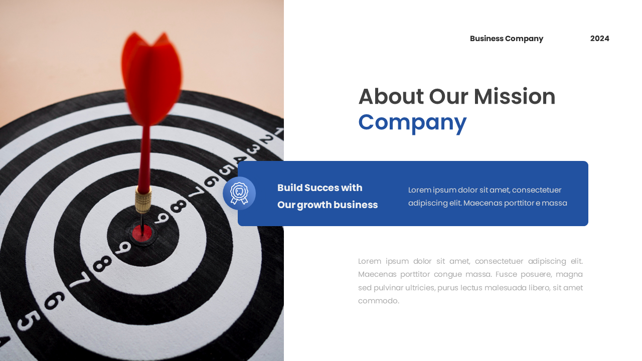 A red dart hits the bullseye on a black and white target, symbolizing the company's mission and precision in white theme.