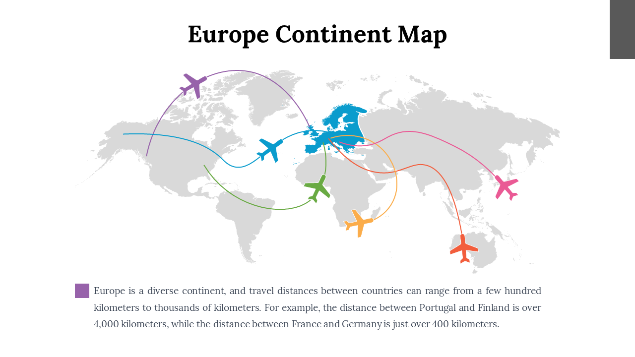 World map with colorful flight paths showing Europe’s diverse travel distances between countries like Portugal and Finland.