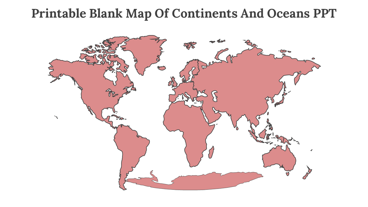 World map template with continents highlighted in pink on a white backdrop.