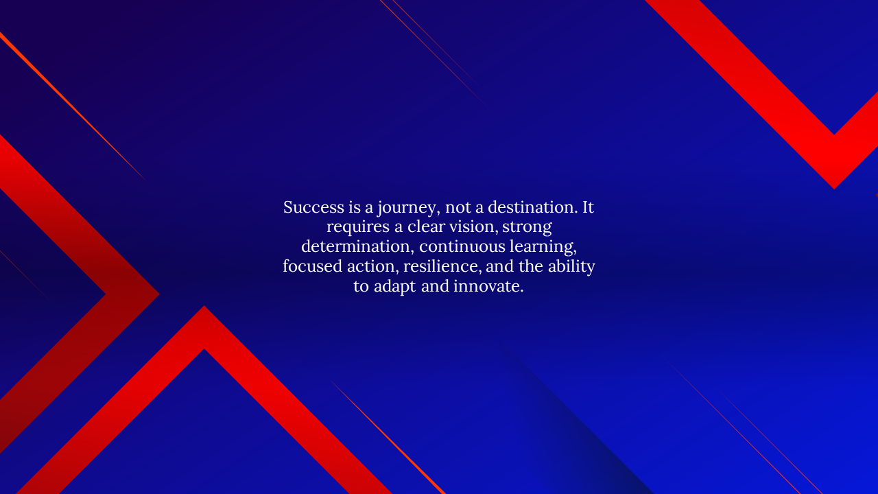 Inspiring quote on success with blue and red geometric shapes in the background.