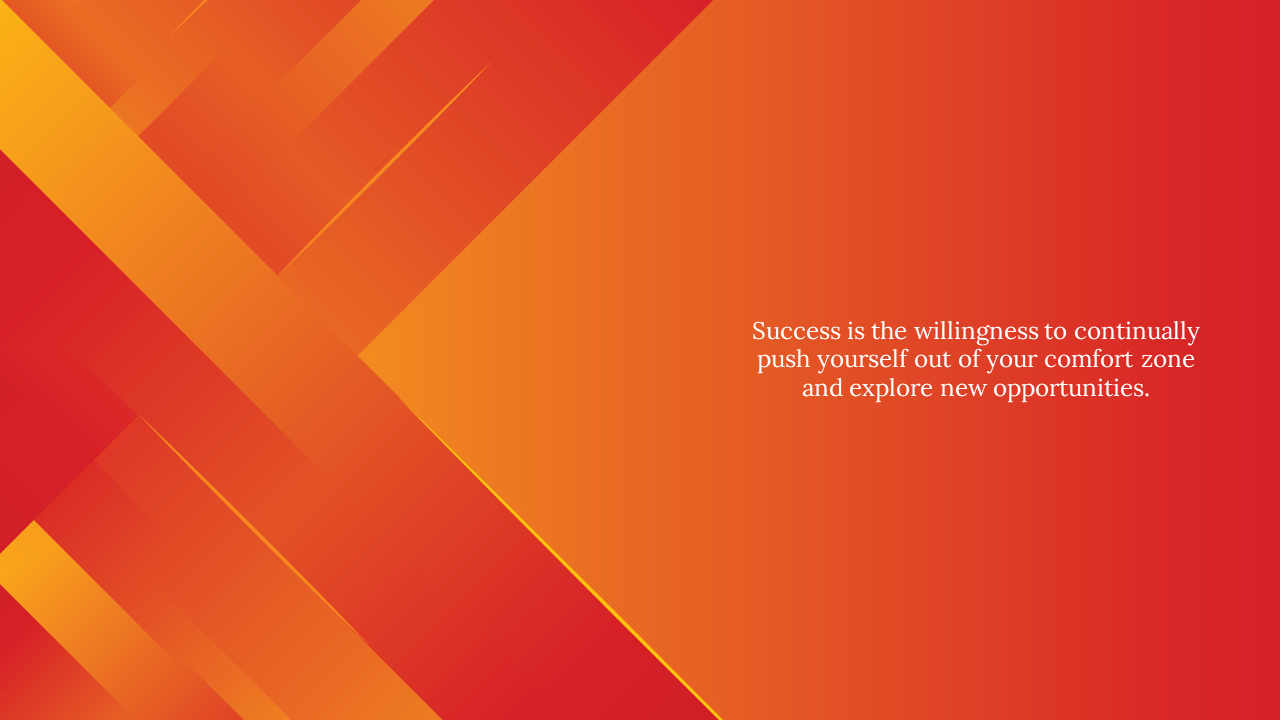 Motivational message on success set against a warm orange and red background.