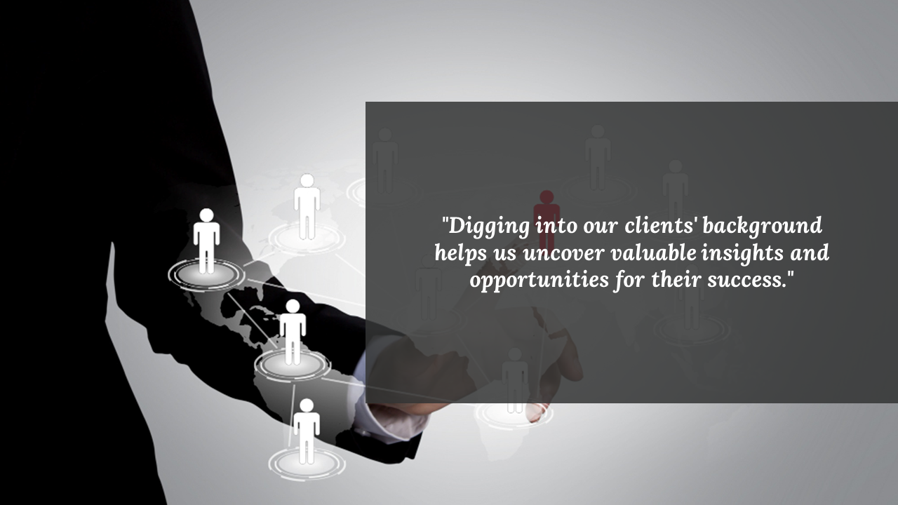 Silhouette of a businessperson engaging with a digital network, with a quote.