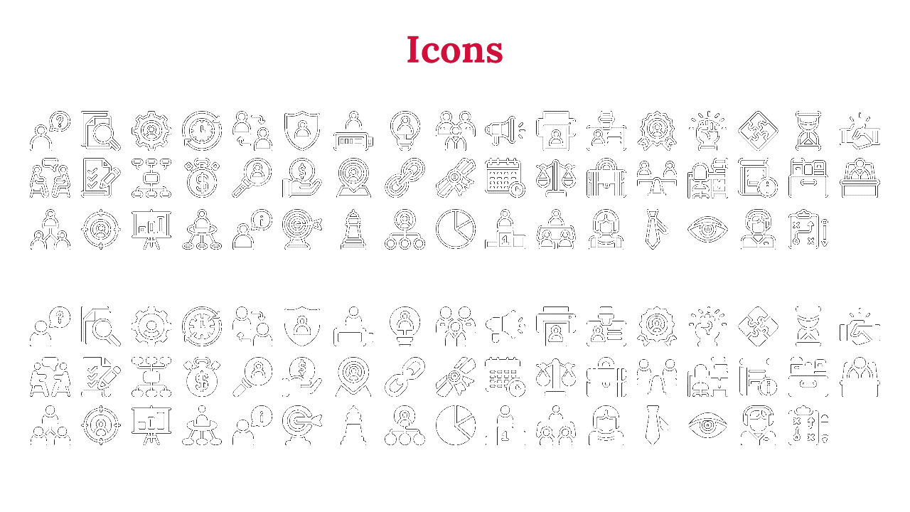 A collection of various business and professional icons, including symbols for communication, leadership, and security.