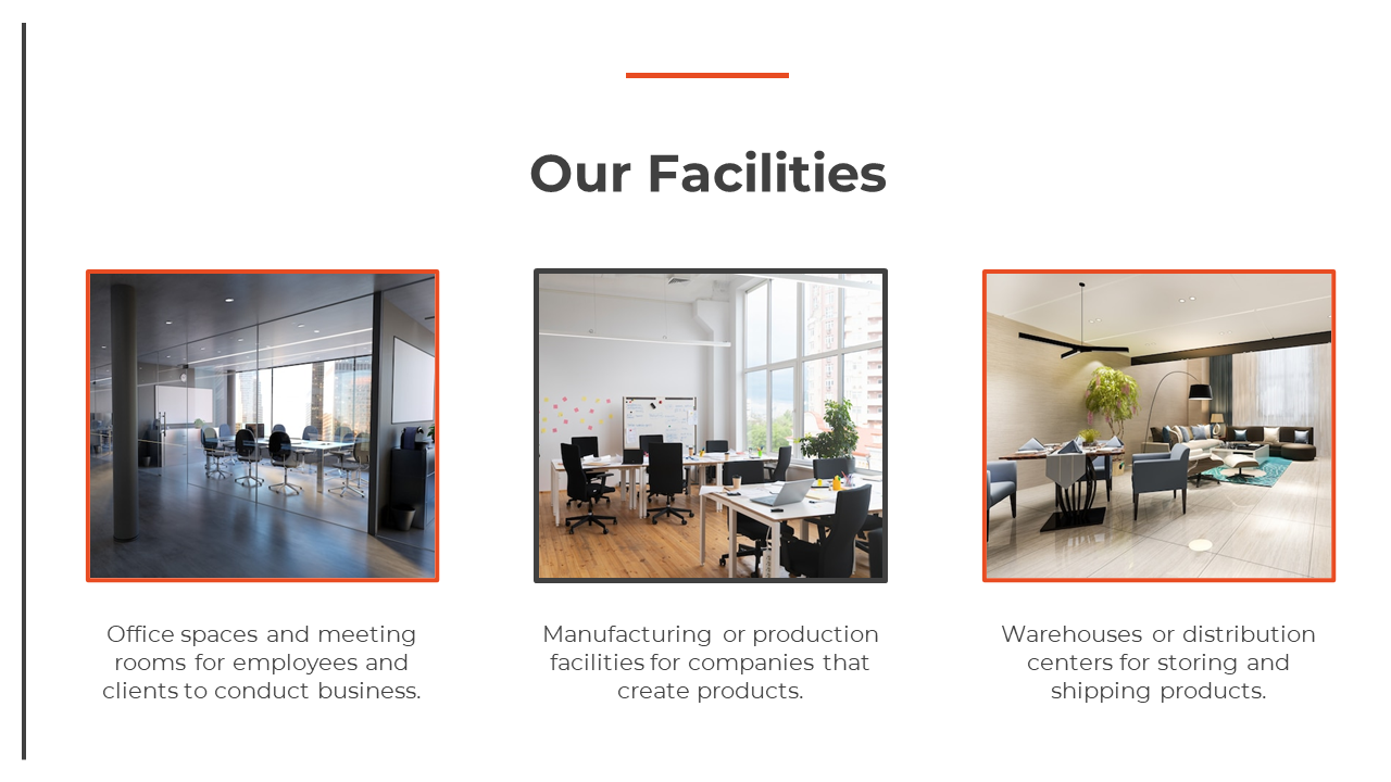 Office spaces for employees and meeting rooms designed for business operations and client meetings in a white theme.