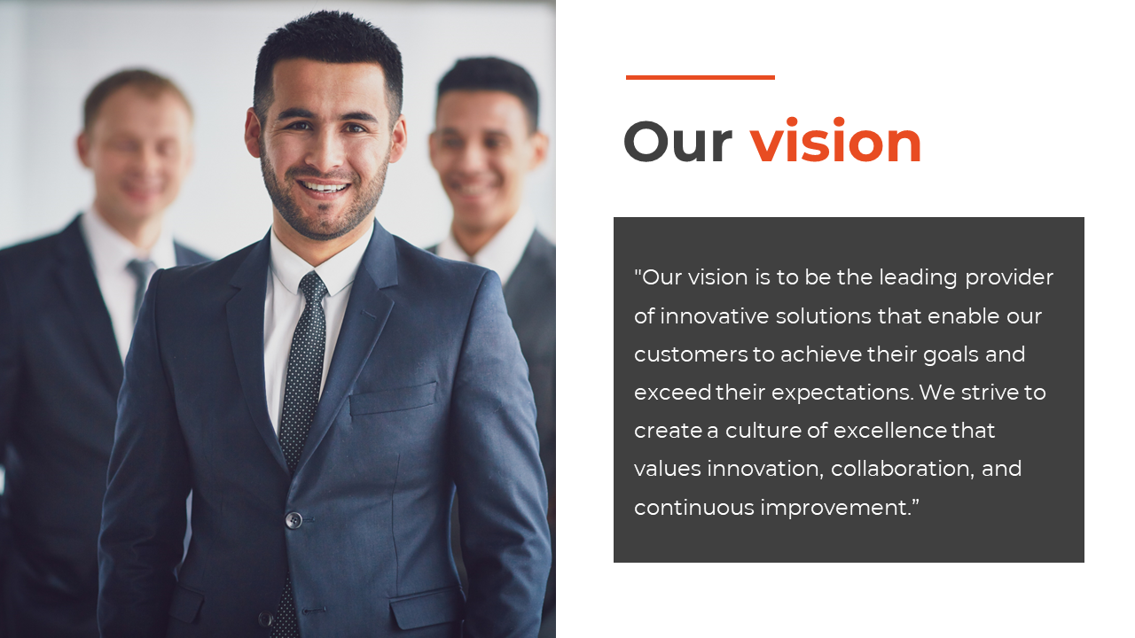 A team of professionals dressed in suits, representing innovation and collaboration in the workplace in a white theme.