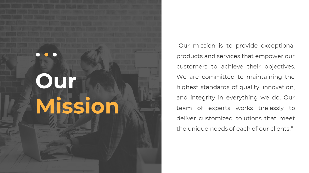 A group of professionals collaborating on a project in a white theme with a text description.