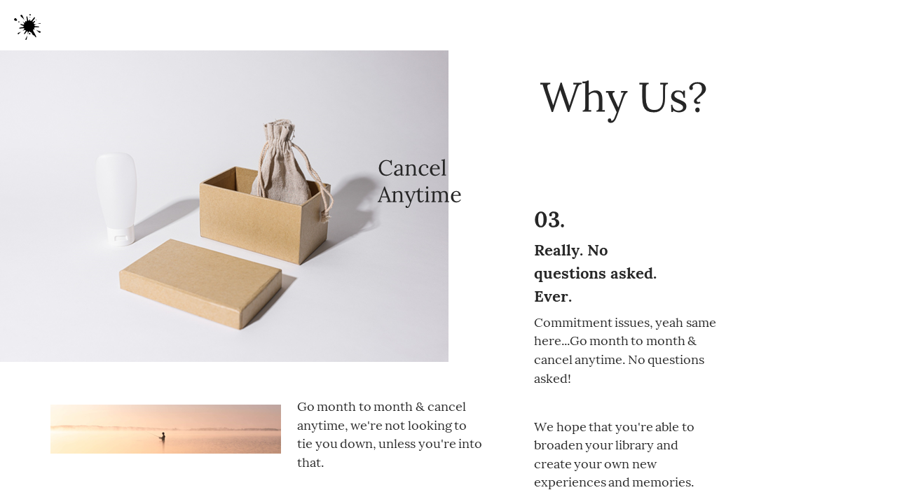 A minimalistic display featuring a small cardboard box and a soft bag, illustrating the concept of easy cancellation.