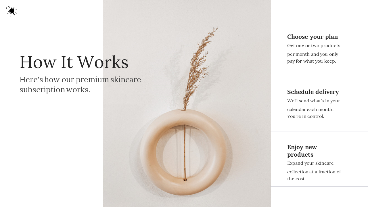 A stylish beige decor piece with a single dried flower, set next to text outlining the steps of premium skincare.