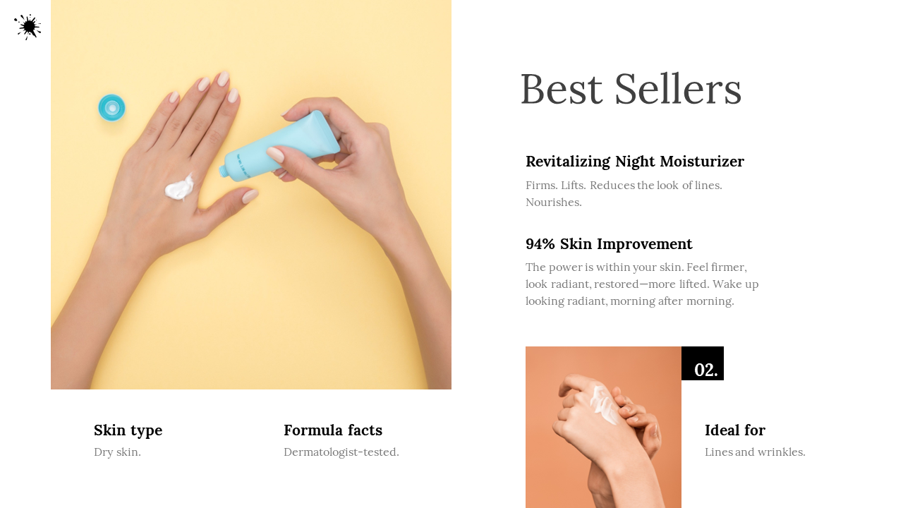 A hand applying Revitalizing Night Moisturizer from a blue tube to the other hand, showcasing the product’s effectiveness.