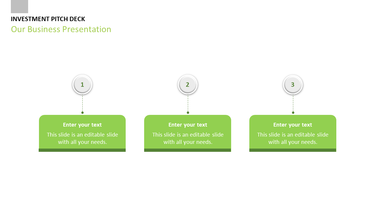 Three numbered green text boxes with space for entering text, connected by dotted lines on a white backdrop.