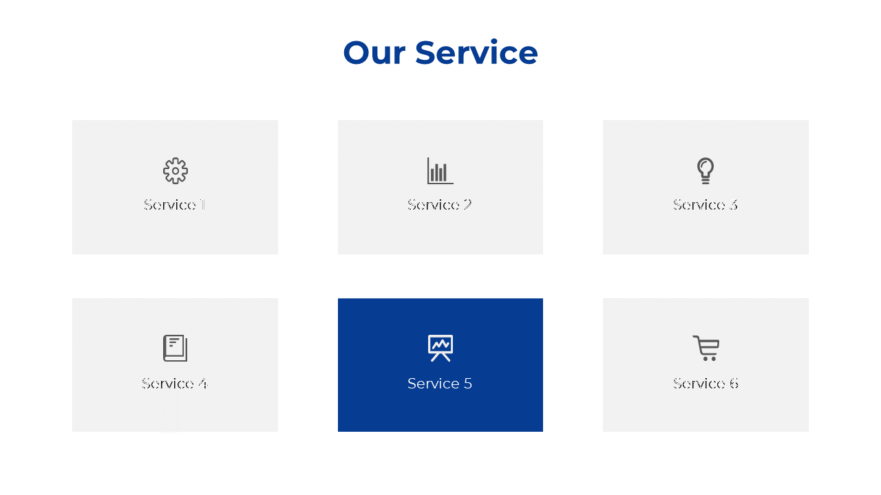 A section showcasing six services with icons and labels, highlighting the offerings of a business on a white backdrop.