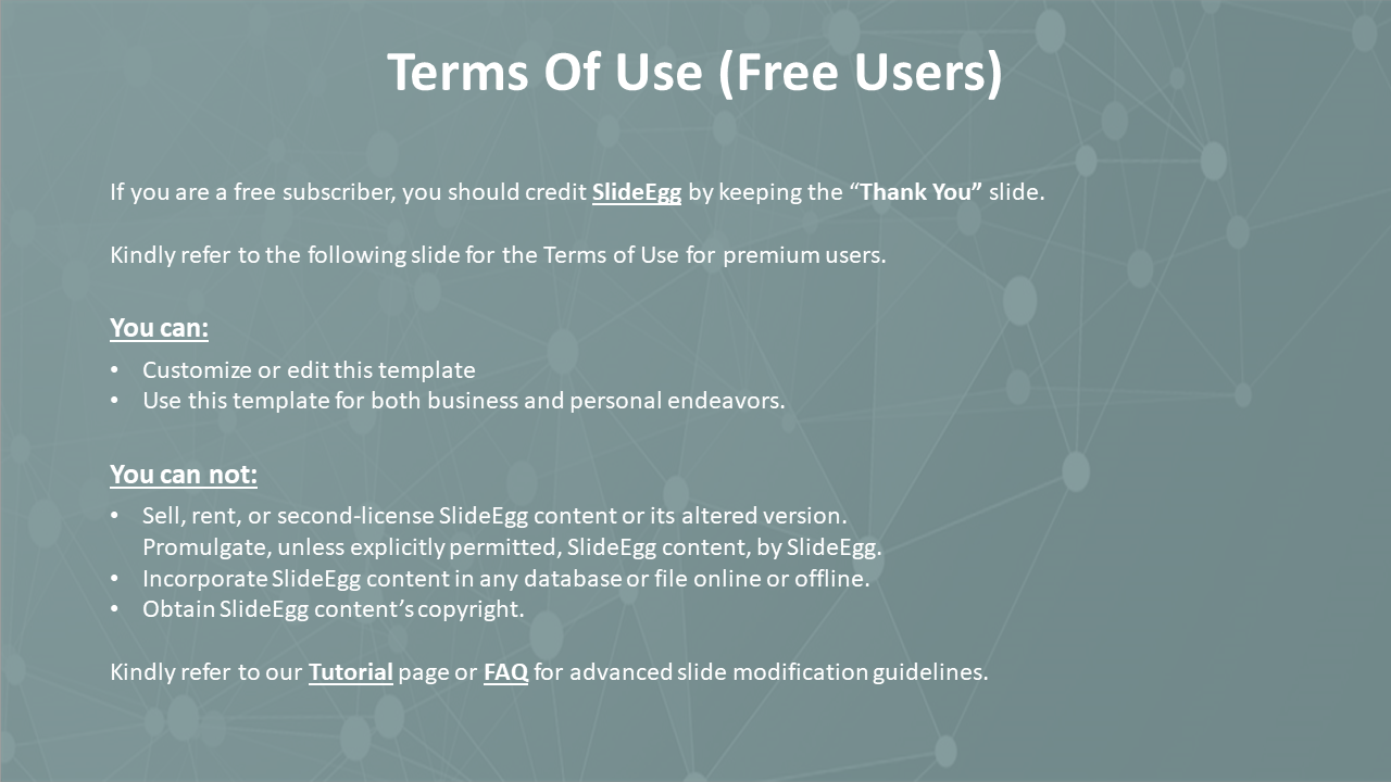 Guidelines for free users of SlideEgg, including instructions for crediting SlideEgg and the limitations on usage.