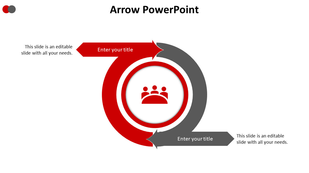 A PowerPoint slide with arrows pointing in a red and gray circular motion, highlighting a team symbol in the center.
