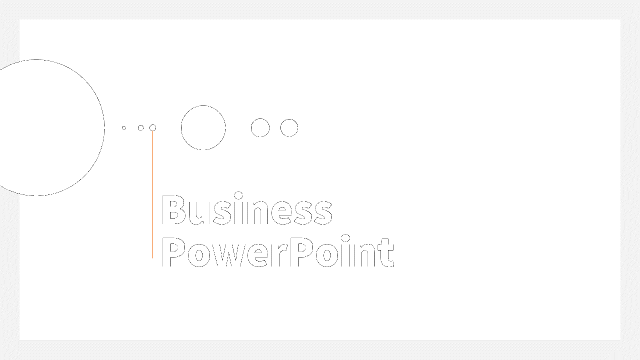 Minimalistic business PowerPoint title slide with large black circles and the text in bold.