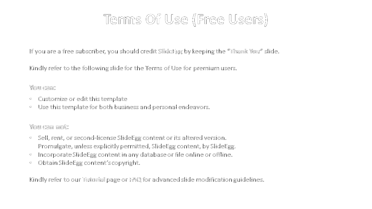 Terms of use for free SlideEgg users, outlining what can and cannot be done with the templates on a white backdrop.