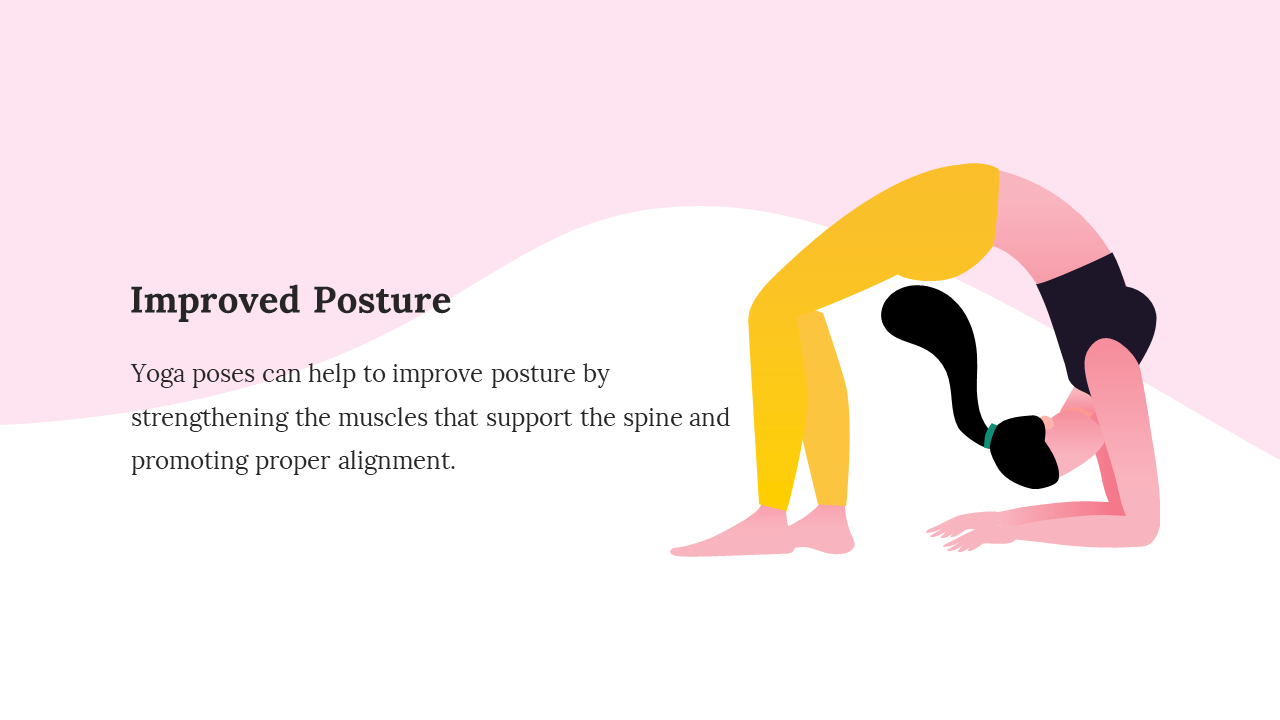 Yoga posture demonstrates the benefits of strengthening muscles for better posture and spinal alignment in white and pink.