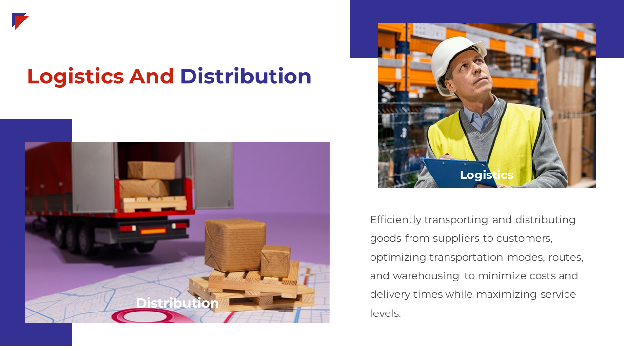 Logistics and distribution professional optimizing transportation routes and ensuring delivery from suppliers to customers.